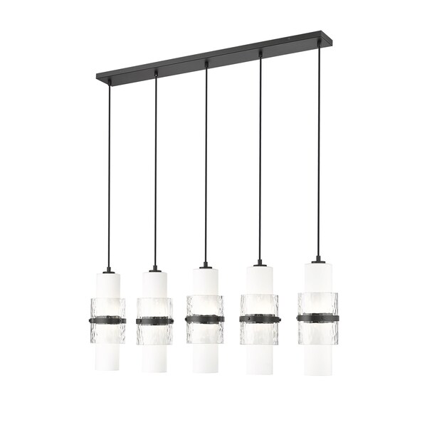 Z-Lite Cayden Linear Chandelier, 5-Light, 4.75in W x 42in L x 16.75in H, Matte Black/Clear, Etched Opal 1946P-5L-MB - main